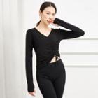 Long-sleeve Drawstring T-shirt / Leggings / Inset Skirt Leggings / Set