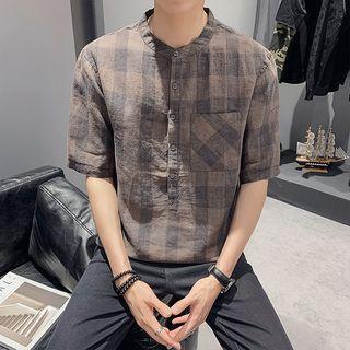 Short-sleeve Check Henley Shirt