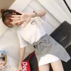 Set: Short-sleeve T-shirt Dress + Gingham A-line Skirt