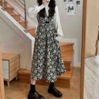 Lace Blouse / Sleeveless Floral Print Midi Dress