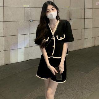 Elbow-sleeve Single-breasted Jacket / Shorts