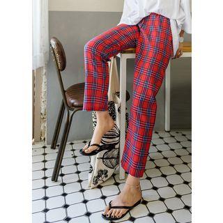 Plus Size Elasticized-waist Check Pants