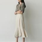 Wrap-front Ruffle-hem Long Skirt