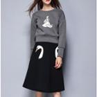 Set: Printed Sweatshirt + Applique A-line Skirt