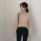 V-neck Cable-knit Boxy Sweater Beige - One Size