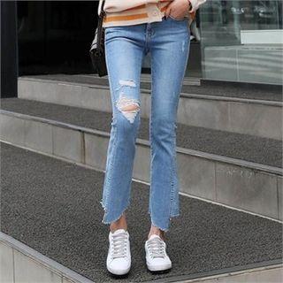 Low-rise Cutout-hem Boot-cut Jeans