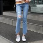 Low-rise Cutout-hem Boot-cut Jeans