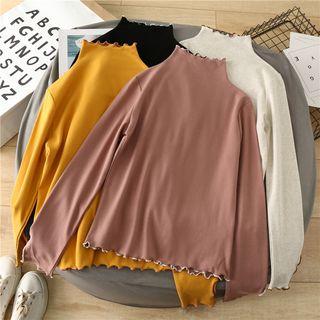 Contrast Trim Mock-neck Long-sleeve T-shirt