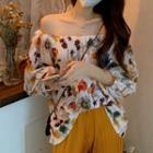 Off-shoulder Flower Print Blouse / Wide-leg Pants