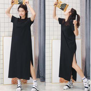 Short-sleeve Slit-side Maxi Dress