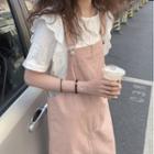 Short-sleeve Eyelet Lace Blouse / Midi Overall Dress