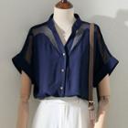 Short-sleeve V-neck Panel Chiffon Shirt