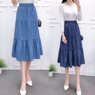 Panel Denim Maxi Skirt