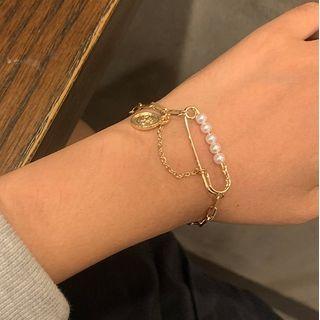Safety Pin Faux Pearl Alloy Bracelet