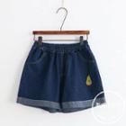 Pear Embroidered Wide Leg Denim Shorts