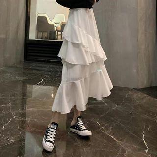 Ruffle Midi A-line Skirt White - One Size