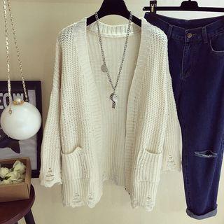 V-neck Distressed Cardigan