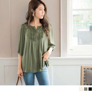 3/4 Sleeve Frilled Chiffon Blouse