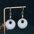 Faux Gemstone Dangle Earring Cp32 - 1 Pair - White & Green & Gold - One Size