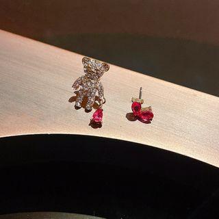 Bear Rhinestone Asymmetrical Earring