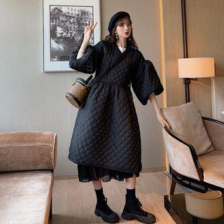 Puff-sleeve Padded Coat Black - One Size