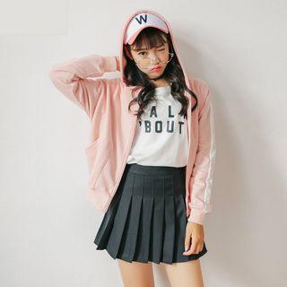 Sports Set : Panel Hooded Jacket + Pleated Mini Skirt