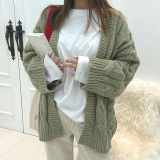 Open-front Cable-knit Boxy Cardigan