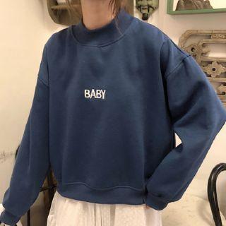 Letter Embroidered Mock Turtleneck Pullover