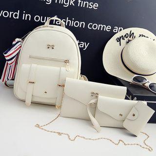 Set : Faux Leather Backpack + Shoulder Bag + Clutch + Coin Purse