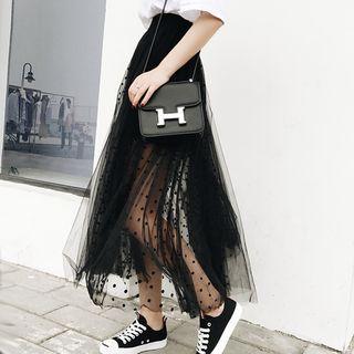 Dotted Midi Mesh A-line Skirt