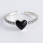 925 Sterling Silver Heart Open Ring Ring - Black Heart - Silver - One Size