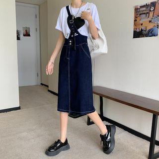 Asymmetrical Suspender Midi A-line Skirt