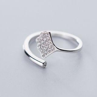 Rhinestone Leaf Open Ring 1pc - Silver - One Size