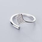 Rhinestone Leaf Open Ring 1pc - Silver - One Size