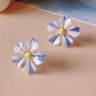 Flower Stud Earring C-901 - 1 Pair - Blue & White & Gold - One Size