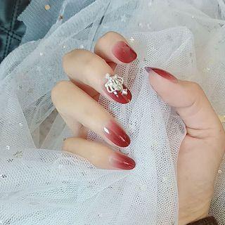 Embellished Faux Nail Tips Jp996-b3 - Glue - Gradient Red - One Size