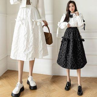 Floral Pattern Bow Midi A-line Skirt