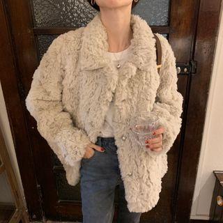 Plain Fluffy Jacket Almond - One Size