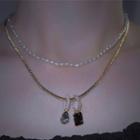 Rhinestone Bead Pendant / Chain Necklace / Faux Pearl Necklace