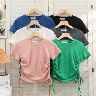 Drawstring-side Short-sleeve Crop T-shirt In 6 Colors