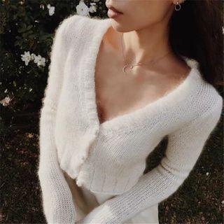 V Neck Fluffy Cardigan