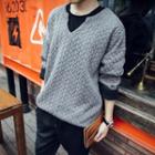 Notch Neck Textured Pullover