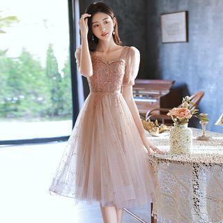 Puff-sleeve Sequin Cocktail Dress