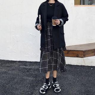 Plaid Loose-fit Blazer / Midi Skirt