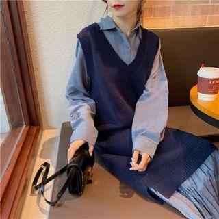 Plain Midi Shirtdress / Sweater Vest / Set