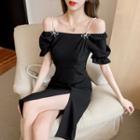 Off-shoulder Slit-side A-line Dress