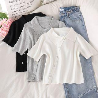 Asymmetric Button Collared Knit Top