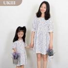 Family Printed Short-sleeve Linen Cotton Dress