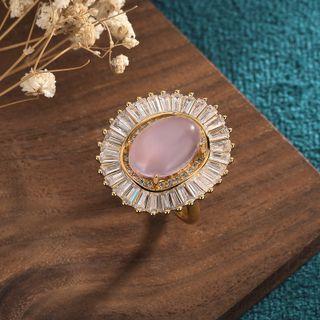 Agate Rhinestone Alloy Open Ring Cp35 - Gold - One Size