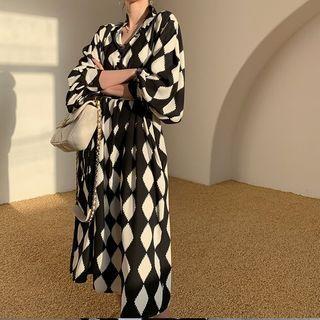 Lantern-sleeve Argyle Dress